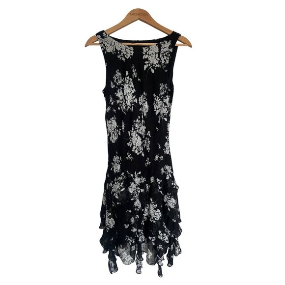 VTG Black and White Floral Sleeveless Fairy Hem Dress Whimsy Y2K - Picture 1 of 7